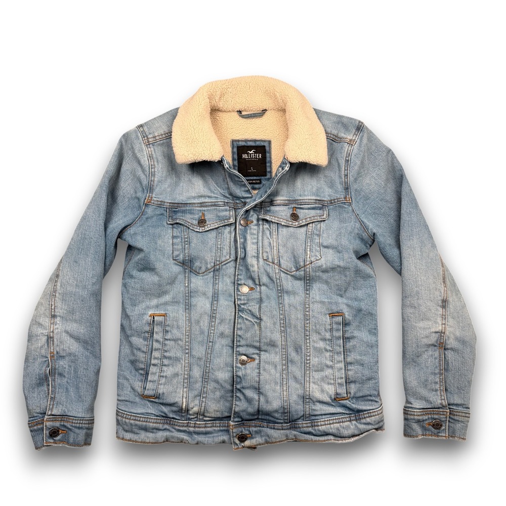 Hollister Denim Jacket Men S Blue Sherpa Lined Epic Flex Faux Fur Collar Trucker